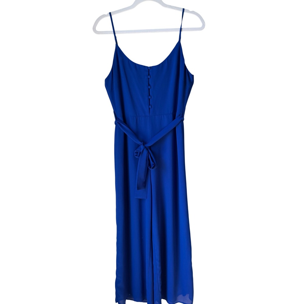 Lulus Sammy Sue Royal Blue Wide-Leg Jumpsuit Cobalt Tie Waist Buttons Size Small